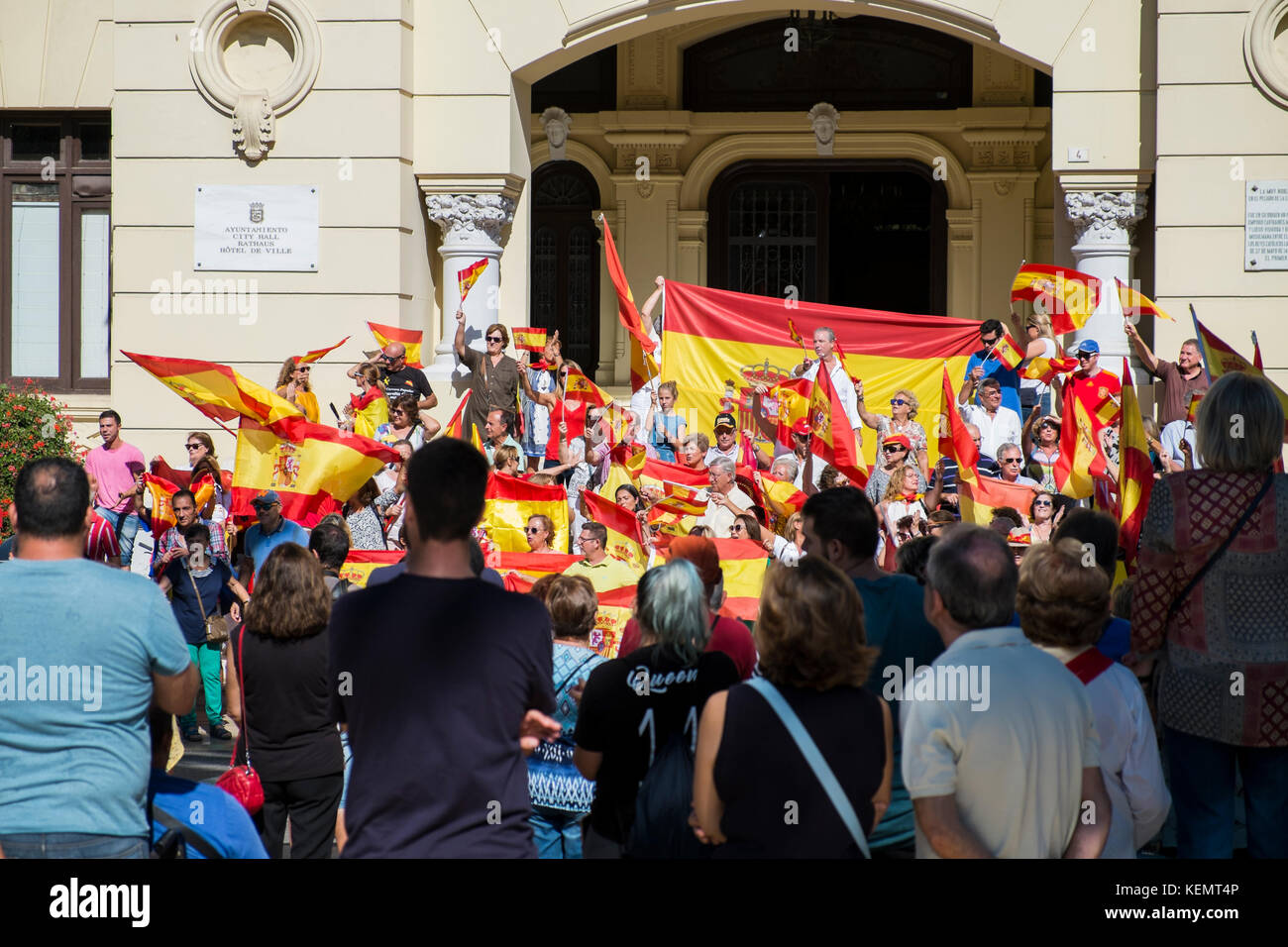 8 ottobre 2017. Málaga, Spagna. Manifestazione contro l'indipendenza della Catalonia. Foto Stock