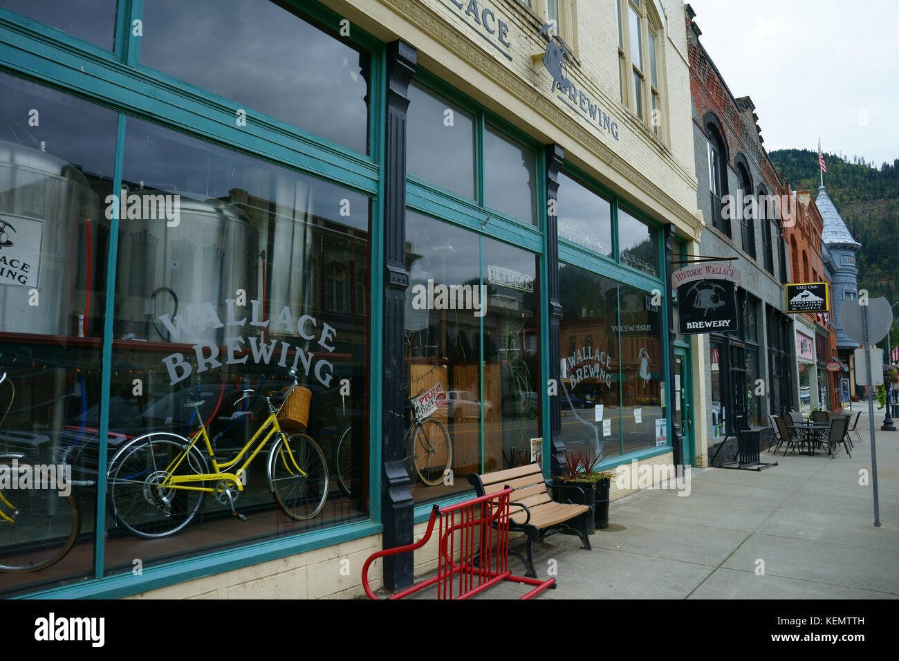 Wallace birra e ai ristoranti del centro cittadino Wallace, Idaho, Stati Uniti d'America Foto Stock