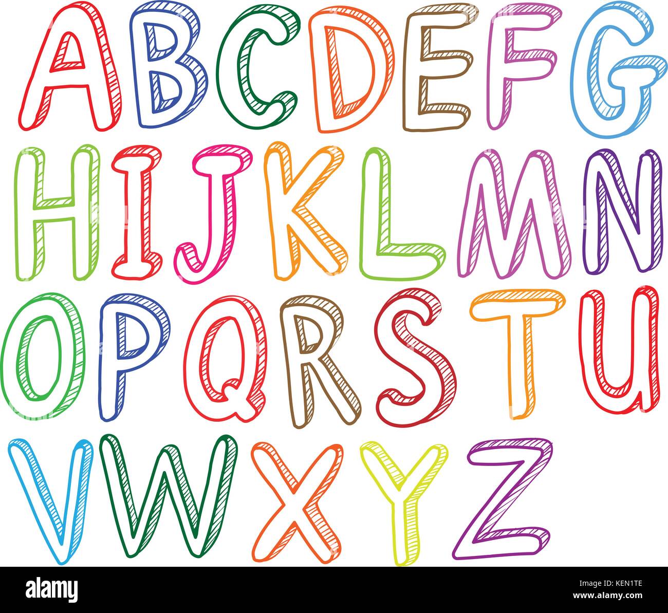 Illustrazione dei colorati gli stili dei caratteri dell'alfabeto su sfondo bianco Illustrazione Vettoriale