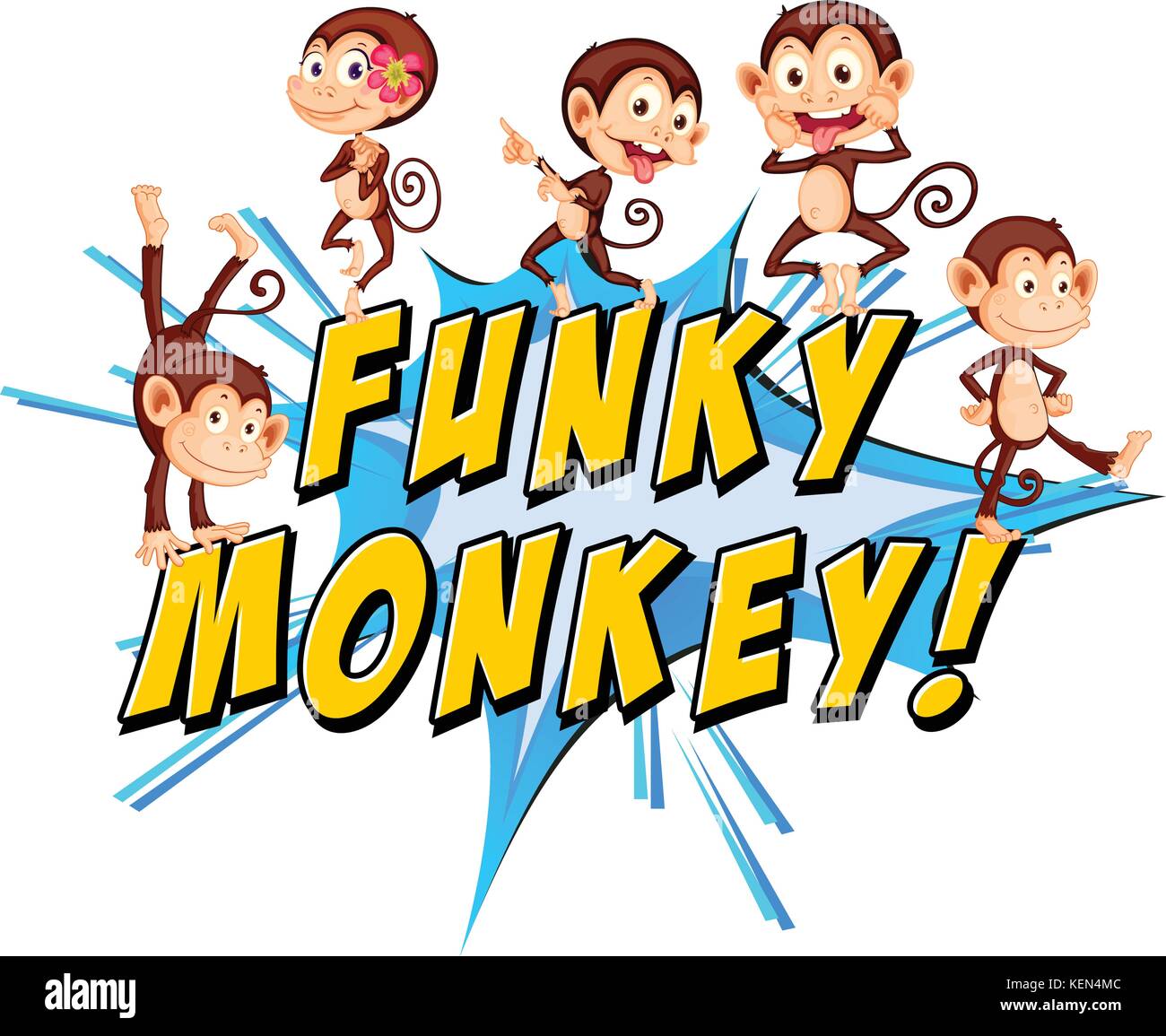 Funky Monkey testo con le scimmie Illustrazione Vettoriale