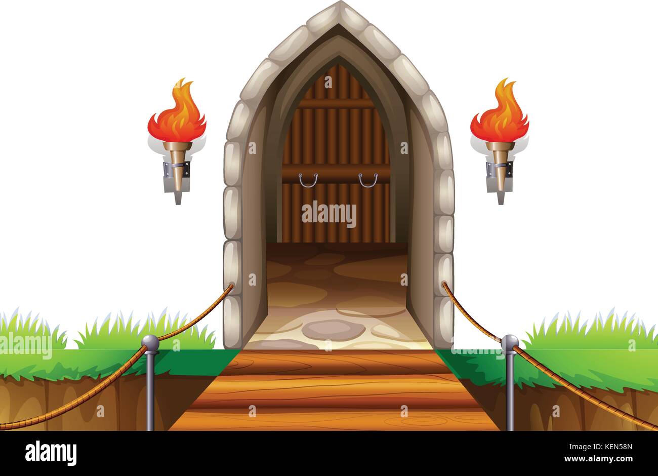 Illustrazione di una porta chiusa al castello su sfondo bianco Illustrazione Vettoriale