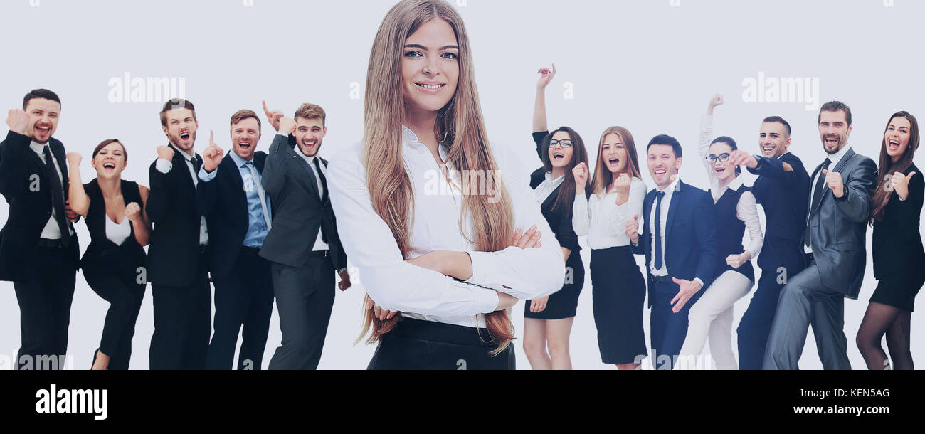 Happy business di successo team isolati su sfondo bianco Foto Stock