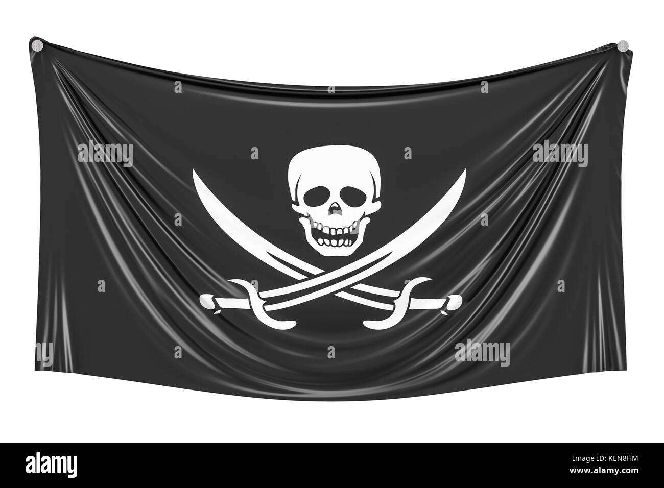 La pirateria bandiera appesi al muro, rendering 3D Foto Stock