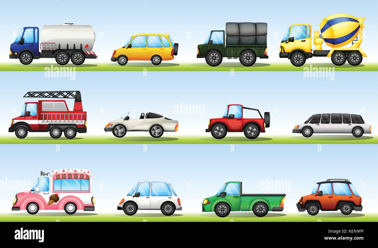 Diversi tipi di veicoli per scopi diefferent Illustrazione Vettoriale