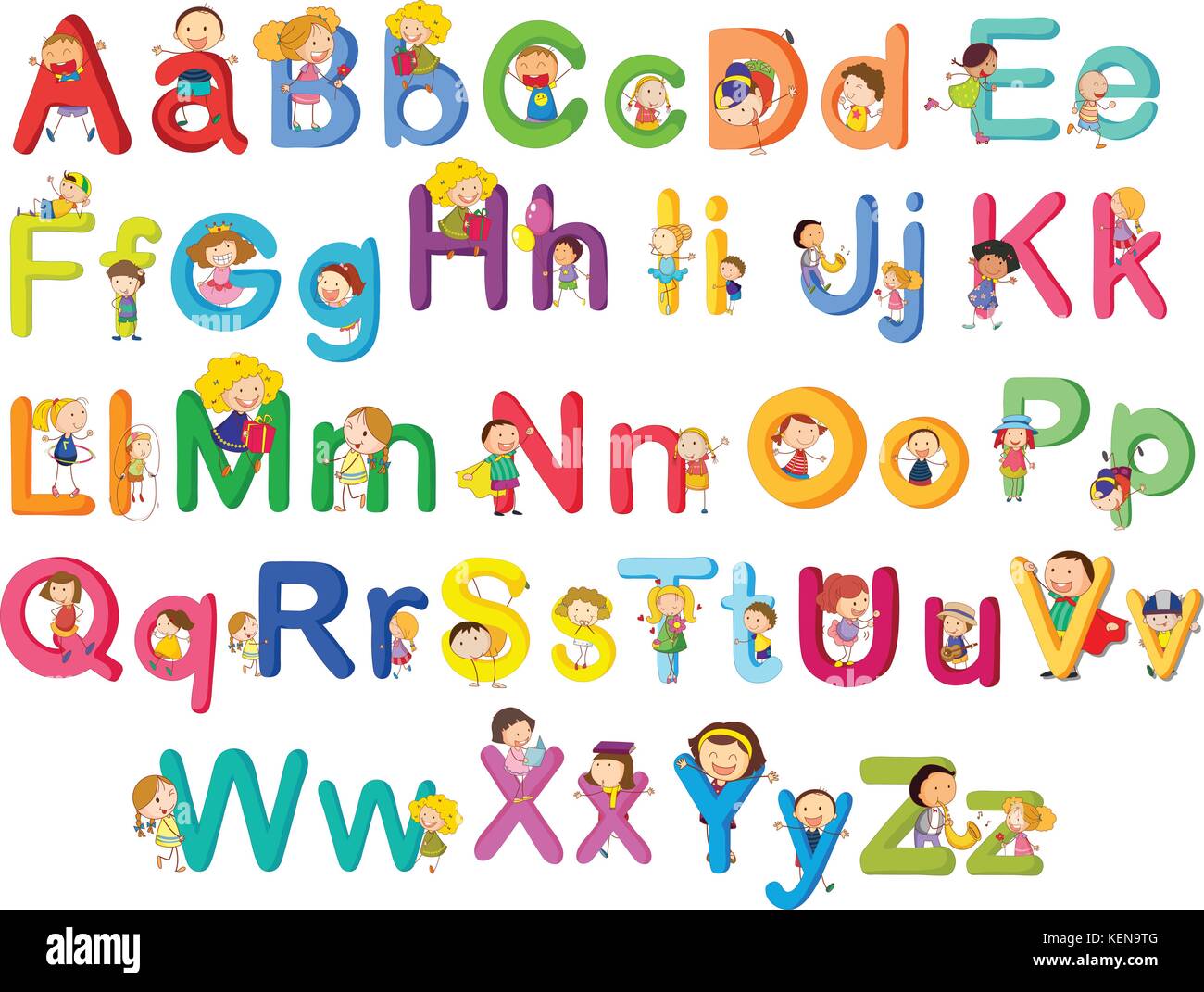 Illustrazione delle lettere dell'alfabeto su sfondo bianco Illustrazione Vettoriale