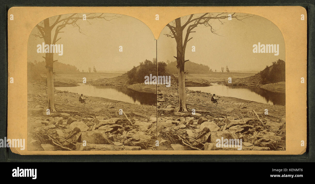 Mostra la diga di rottura del serbatoio sopra il sud Forcella, da dove la terribile inondazione iniziato, da Robert N. Dennis raccolta di vista stereoscopica Foto Stock