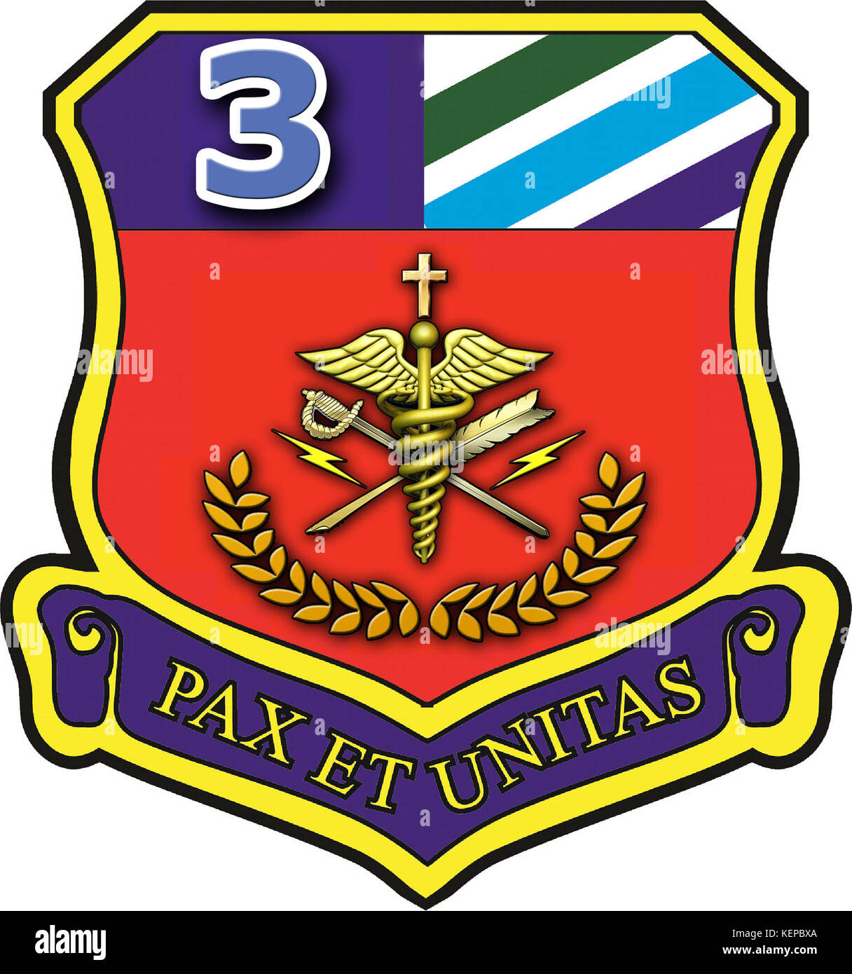 Il sigillo della terza Brigata dei servizi tecnici e amministrativi (riserva) rappresenta l'insegna di un'unità militare specializzata in funzioni tecniche e amministrative, parte delle forze di riserva. Foto Stock