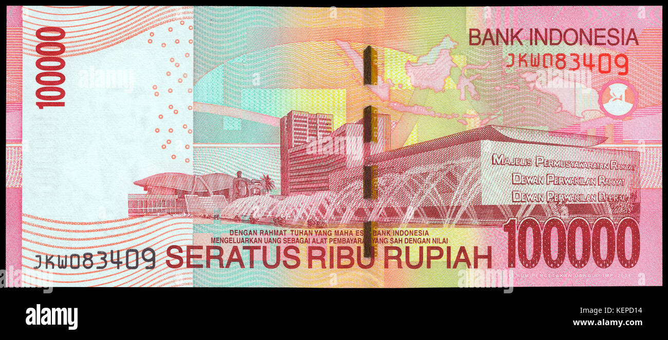 100000 rupiah Bill, 2011 Revisione (2013 data), trasformati, retromarcia Foto Stock