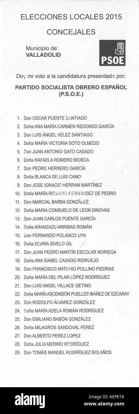 PSOE Elecciones locales 2015 Valladolid Foto Stock