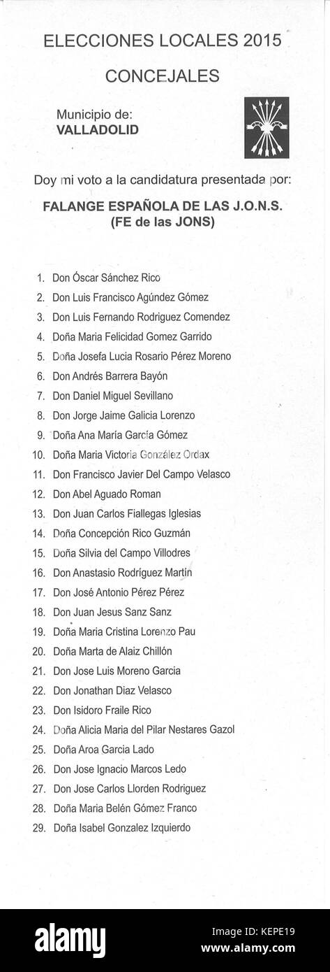 FE de la JONS Elecciones locales 2015 Valladolid Foto Stock
