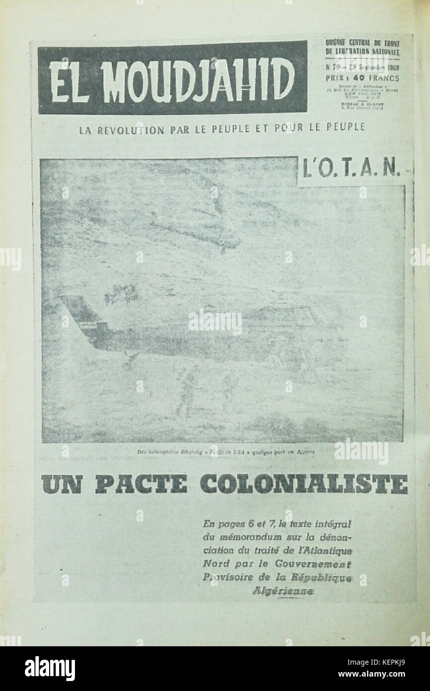 El Moudjahid Fr (70) 23 09 1960 L'O.T.A.N. Onu colonialiste pacte Foto Stock