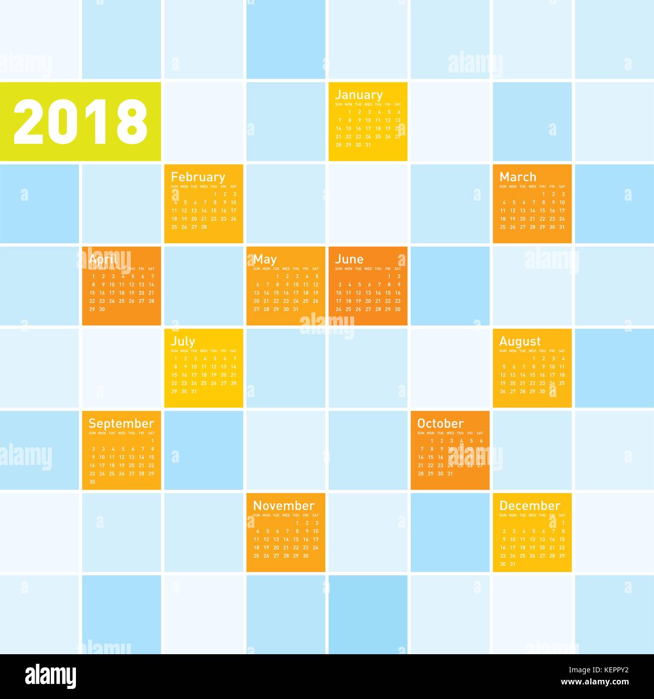 Calendario colorate per l'anno 2018, in formato vettoriale. Illustrazione Vettoriale