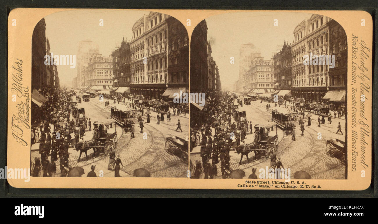 State Street, Chicago, USA, da Robert N. Dennis raccolta di vista stereoscopica Foto Stock