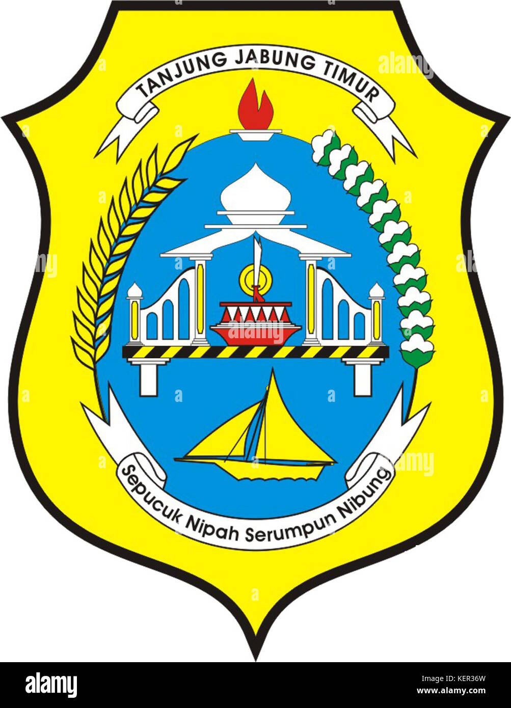 Il logo di Tanjung Jabung Timur rappresenta l'identità di una reggenza a Jambi, Indonesia. La reggenza è nota per le sue attività agricole, in particolare nella produzione di olio di palma e gomma. Foto Stock