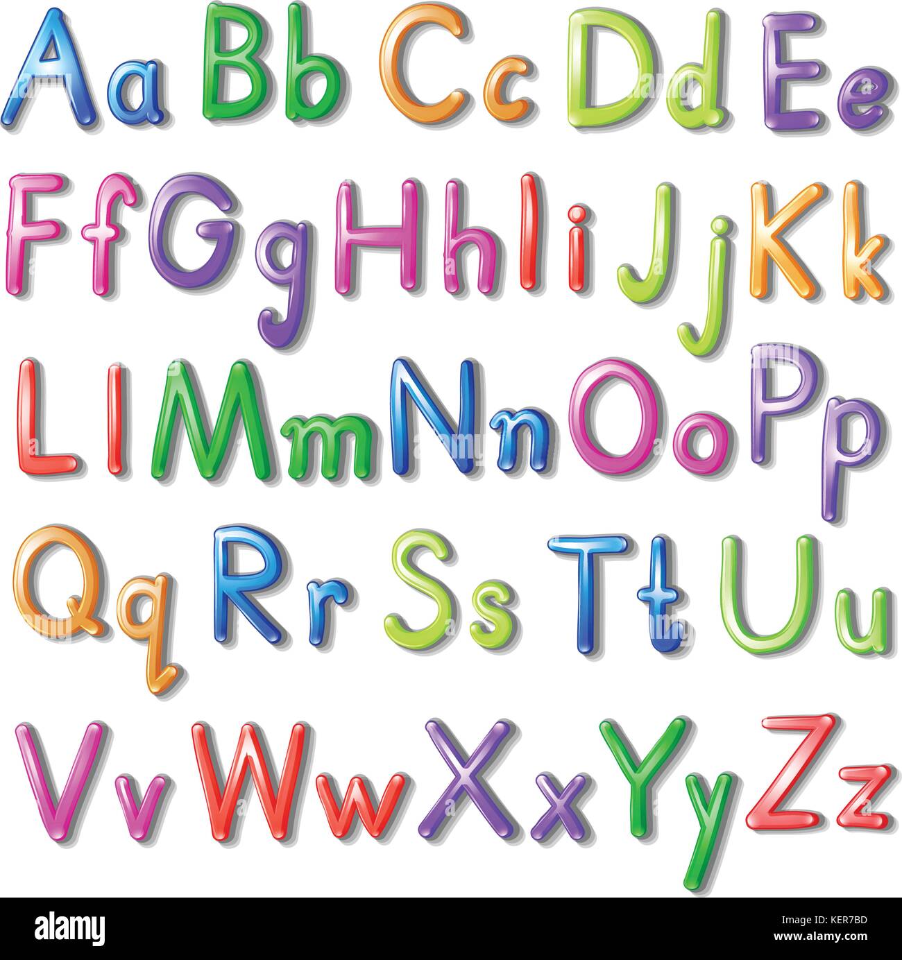 Lettere dell'alfabeto in un colorato stile del font su sfondo bianco Illustrazione Vettoriale
