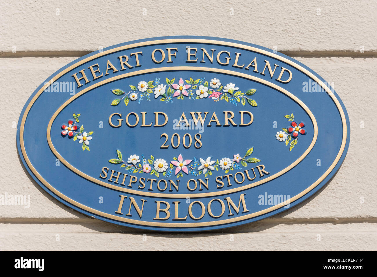 Shipston on Stour Gold Award di placca, High Street, Shipston on Stour, Warwickshire, Inghilterra, Regno Unito Foto Stock