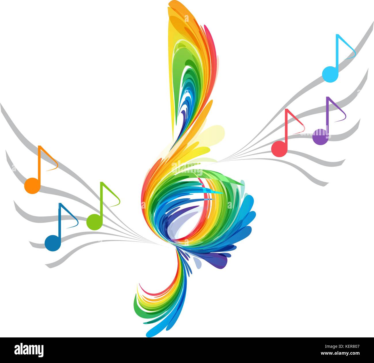 Rainbow splash chiave di violino e nota musicale Illustrazione Vettoriale