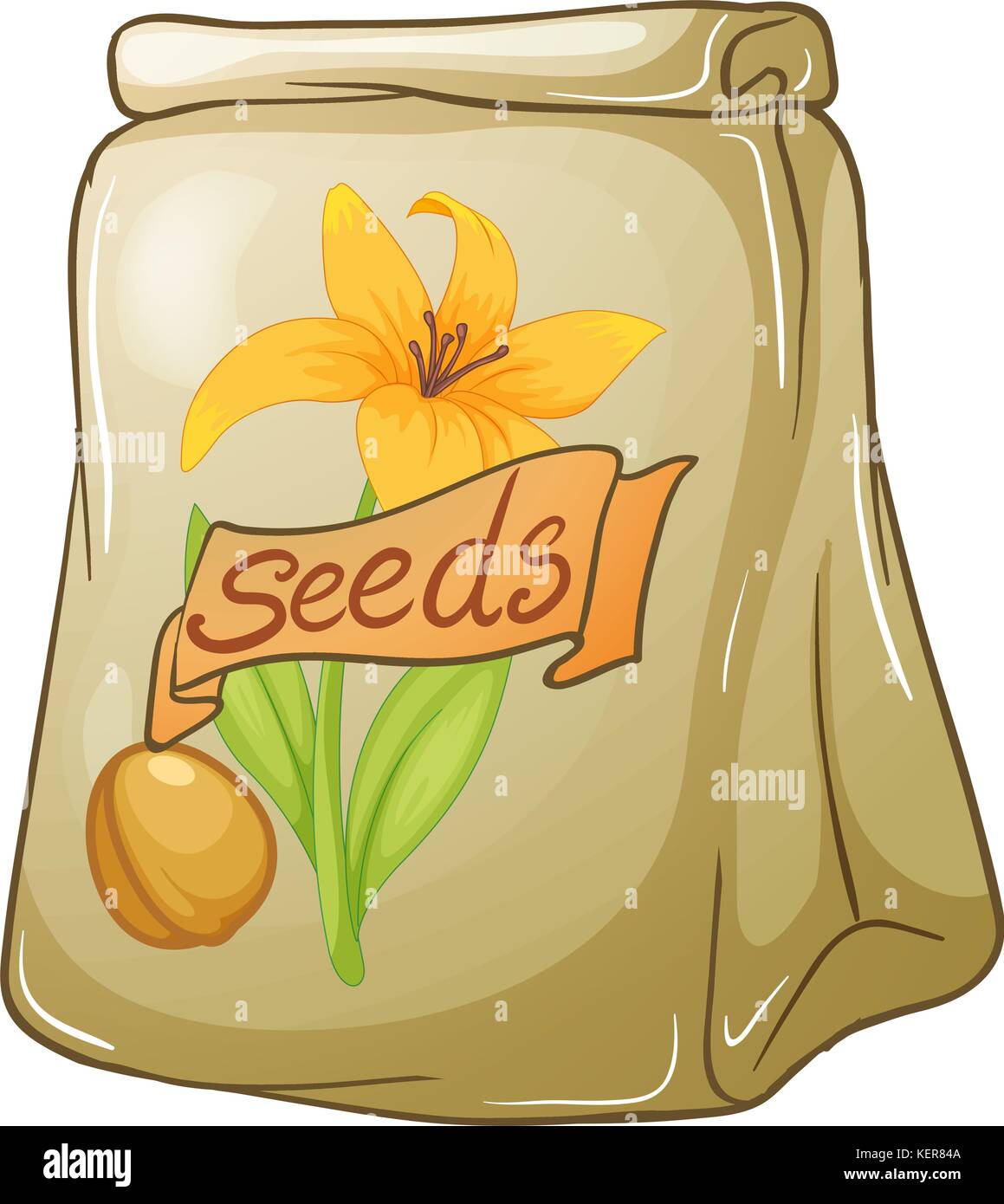 Illustrazione di un pacco di semi di fiori su sfondo bianco Illustrazione Vettoriale