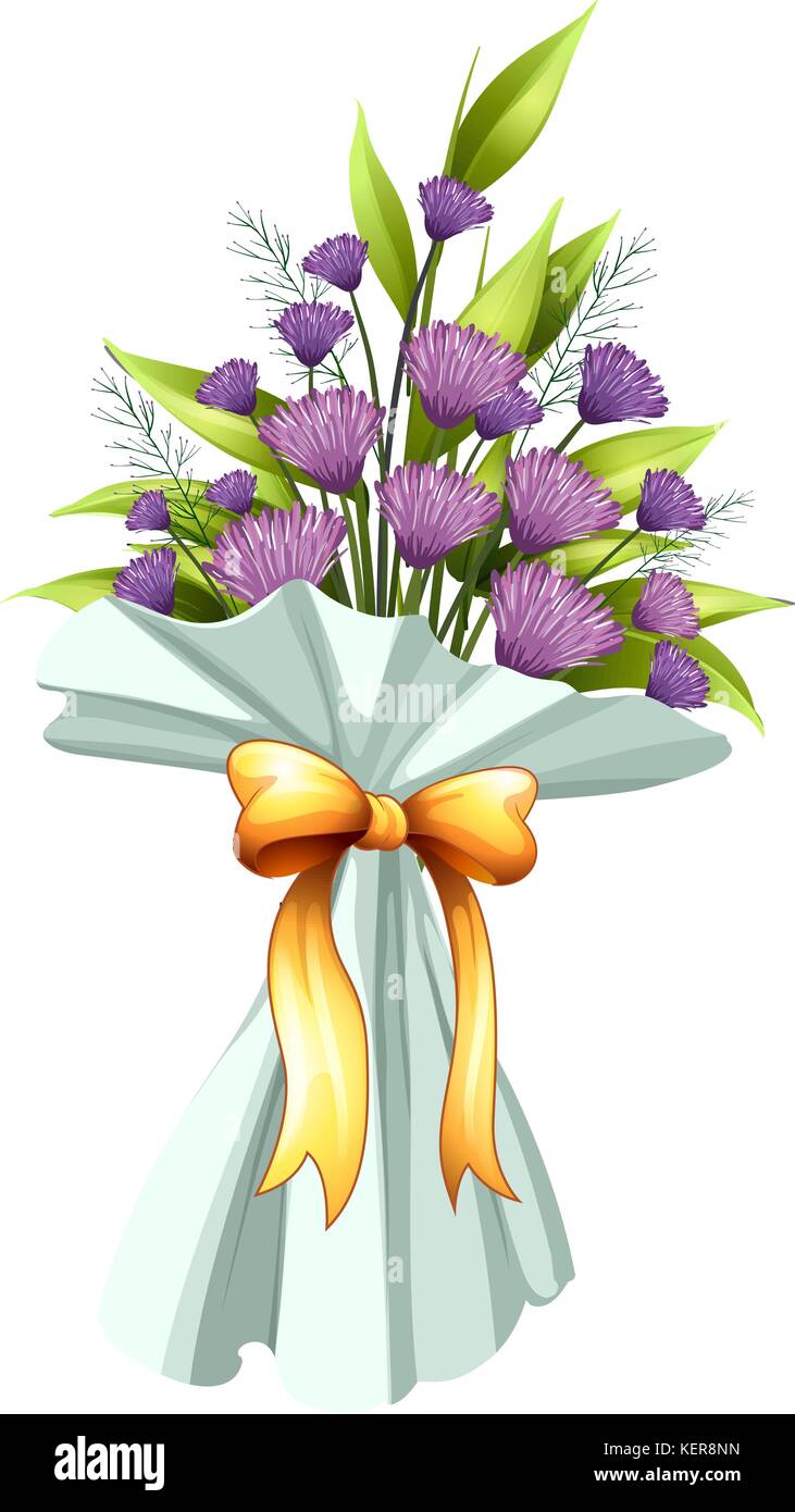 Illustrazione di un boquet di fiori viola su sfondo bianco Illustrazione Vettoriale