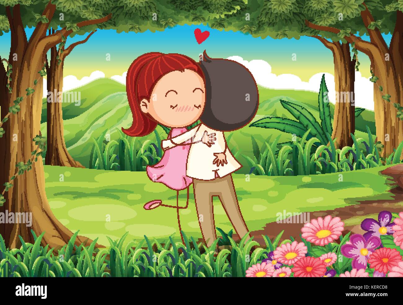 Illustrazione di un amorevole giovane presso la foresta Illustrazione Vettoriale