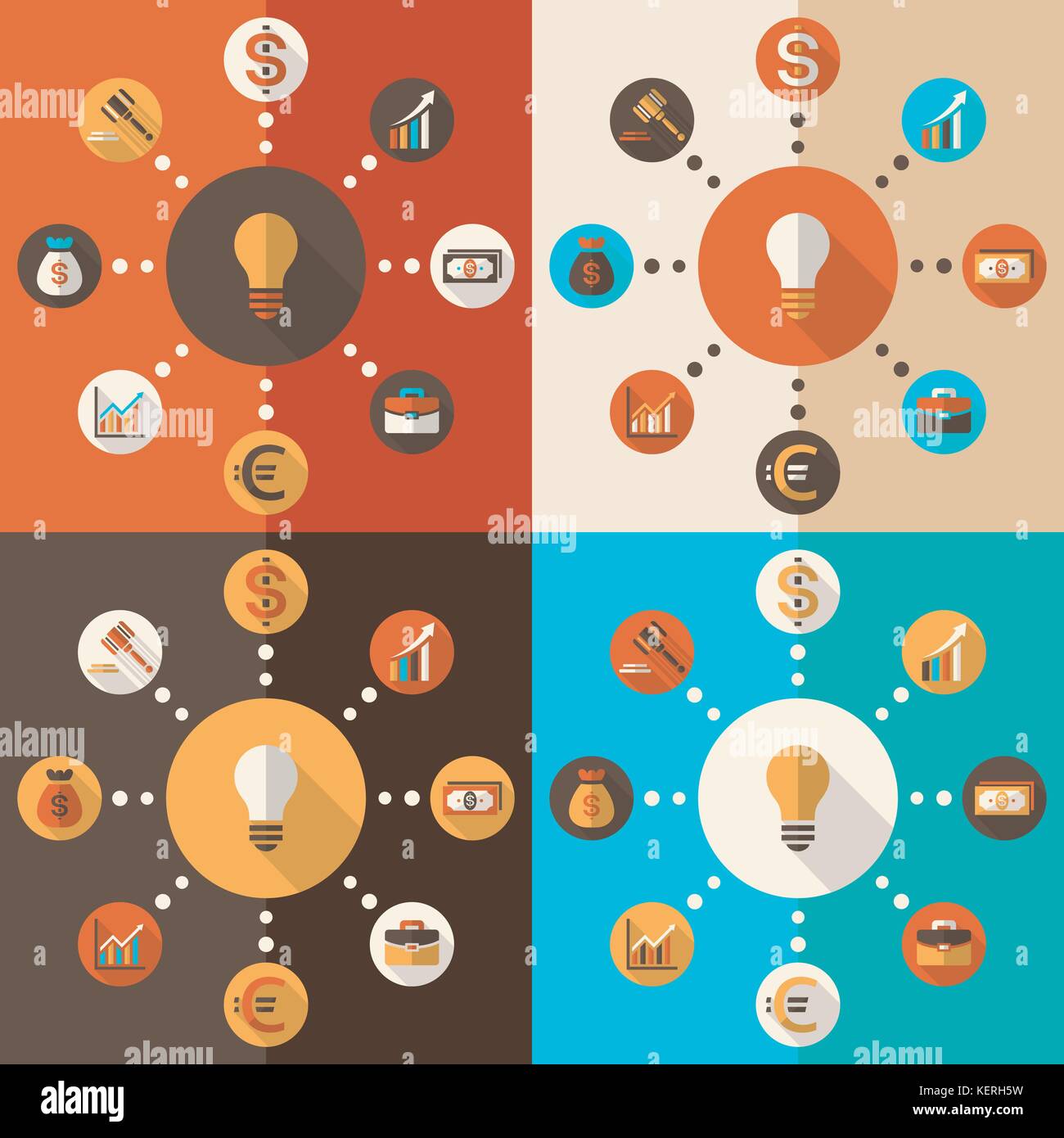 Design piatto illustrazione vettoriale con set di icone della moderna finanza aziendale e gli elementi di lavoro Illustrazione Vettoriale