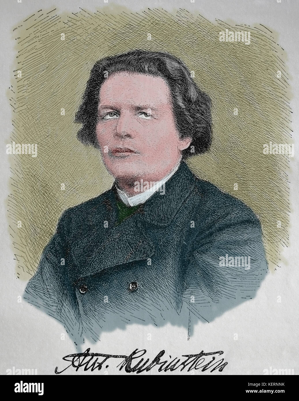Anton Rubinstein (1829-1894). Il russo pianista e compositore e conduttore. incisione, 1883. nuestro siglo, 1883, Barcelona, Spagna. Foto Stock