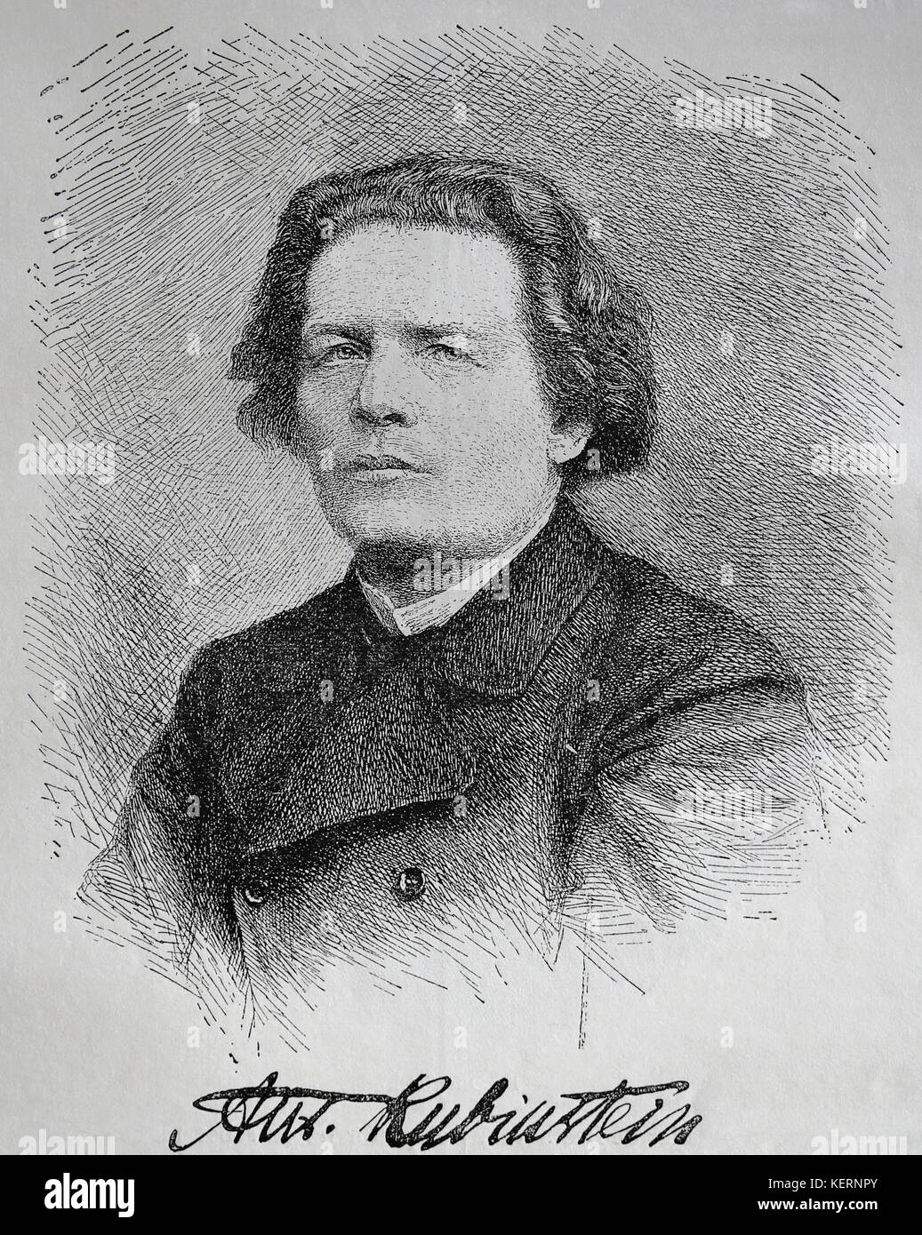 Anton Rubinstein (1829-1894). Il russo pianista e compositore e conduttore. incisione, 1883. nuestro siglo, 1883, Barcelona, Spagna. Foto Stock