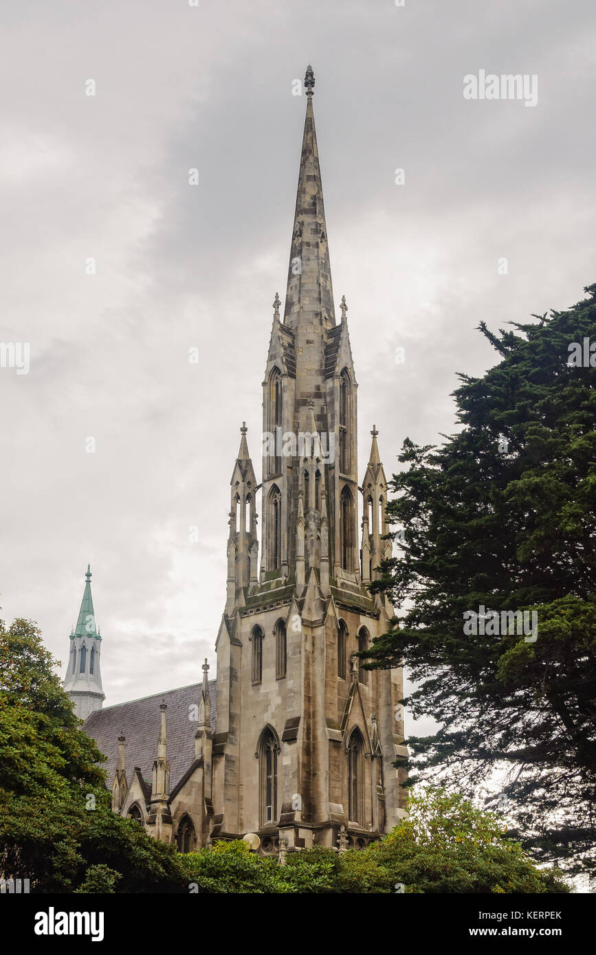 A 56,4 metri (185 ft), la guglia rende la prima chiesa di Otago della città più grande edificio - dunedin, Isola del Sud, Nuova Zelanda Foto Stock