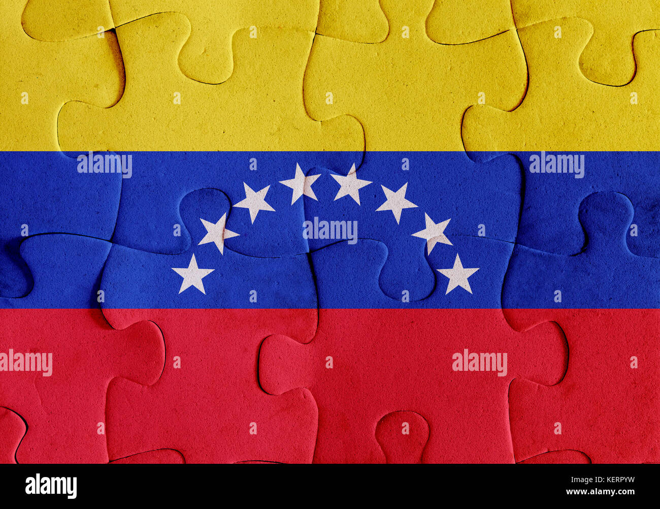 Illustrazione di una bandiera del venezuela su alcuni pezzi di un puzzle. Il suo una immagine jpg. Foto Stock