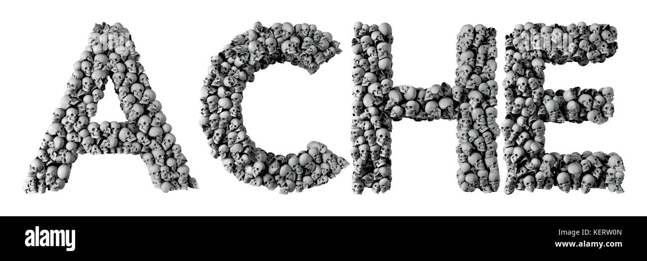 Ache parola fatta da un teschio font. Il rendering 3D Foto Stock