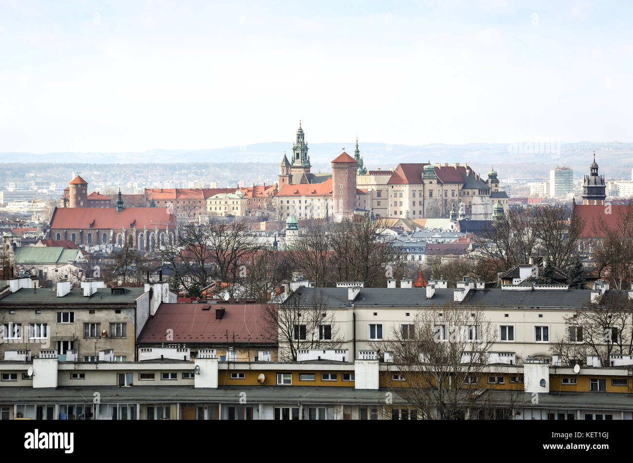 Vista sulla città storica, da Krakus Mound, Cracovia, Polonia Foto Stock