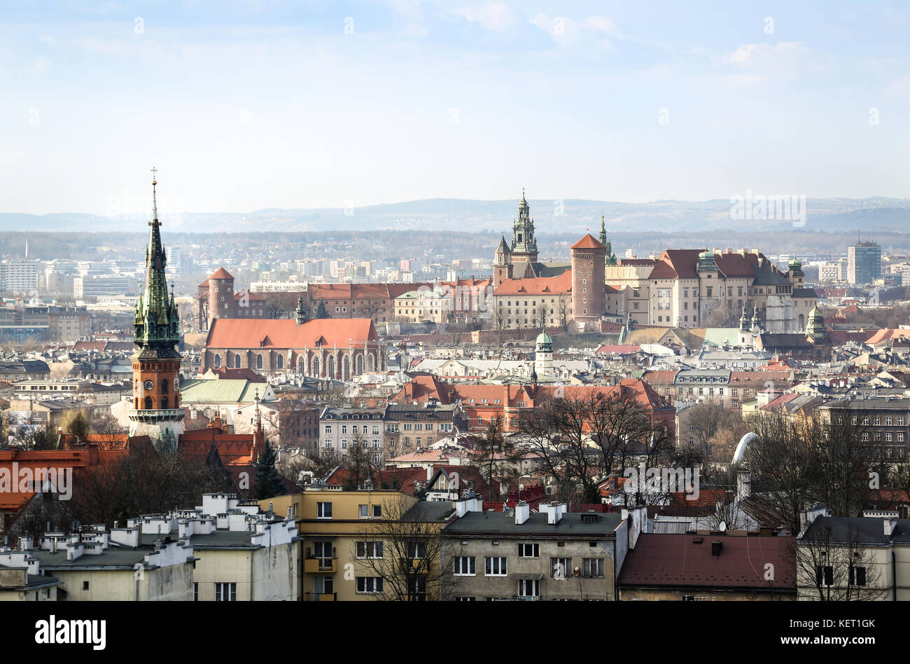 Vista sulla città storica, da Krakus Mound, Cracovia, Polonia Foto Stock