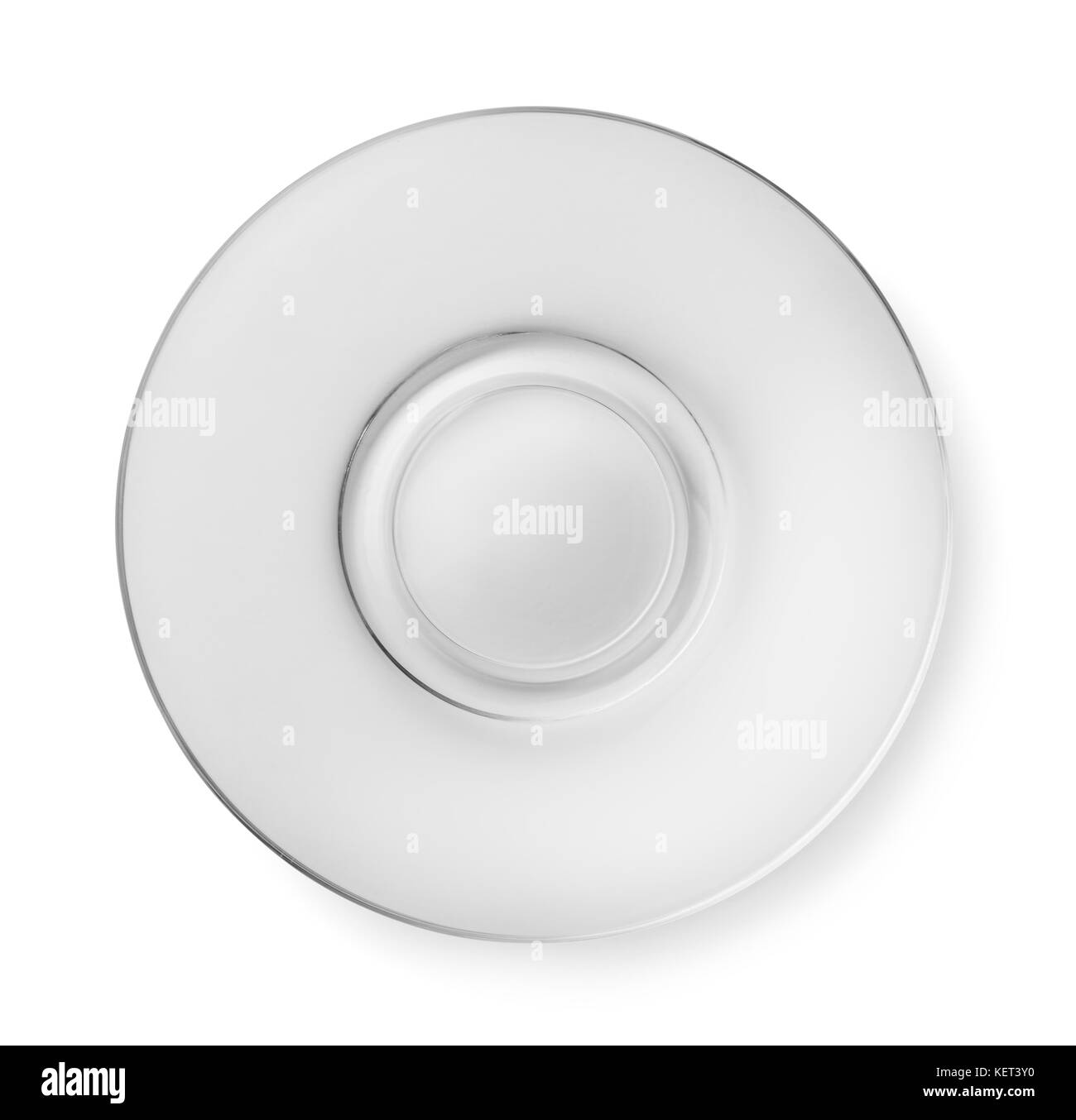 Vista superiore del bicchiere vuoto piattino isolato su bianco Foto Stock