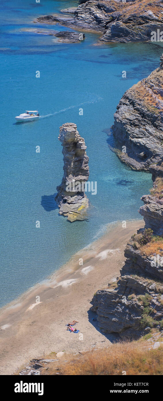 "Grias pidima' spiaggia, situato vicino alla baia di Korthi nell'isola di Andros, Cicladi Grecia Foto Stock