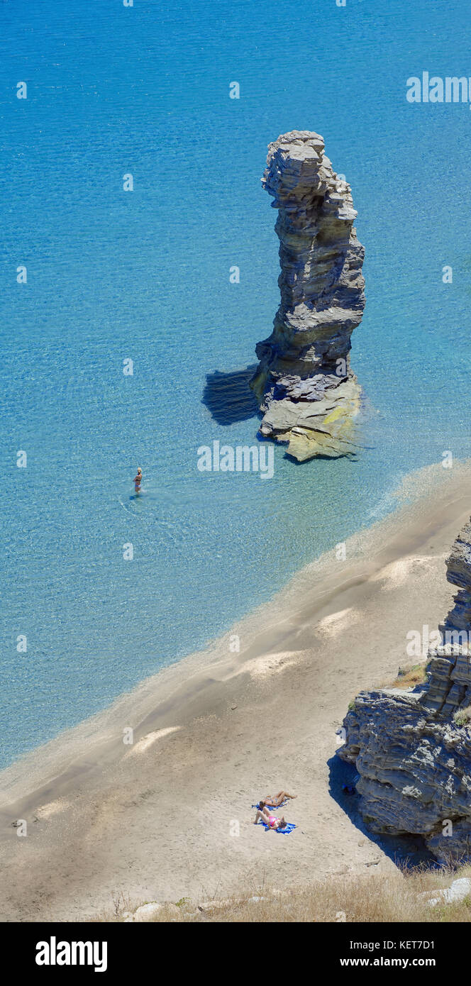 "Grias pidima' spiaggia, situato vicino alla baia di Korthi nell'isola di Andros, Cicladi Grecia Foto Stock