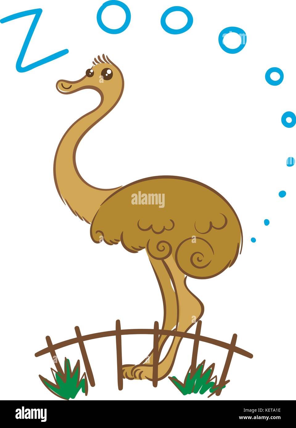 Illustrazione di doodle carino struzzi, disegnato a mano. grafica cartoon di vettore Illustrazione Vettoriale