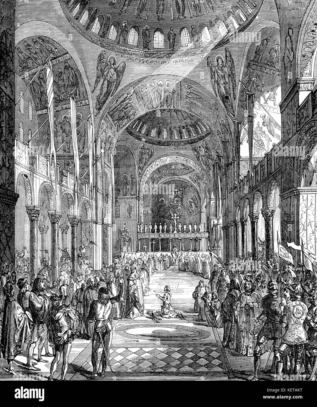 Benedizione dei crociati, Quarta Crociata, dal Papa Innocenzo III presso la Basilica di San Marco, Venezia, Italia, 1202 Foto Stock