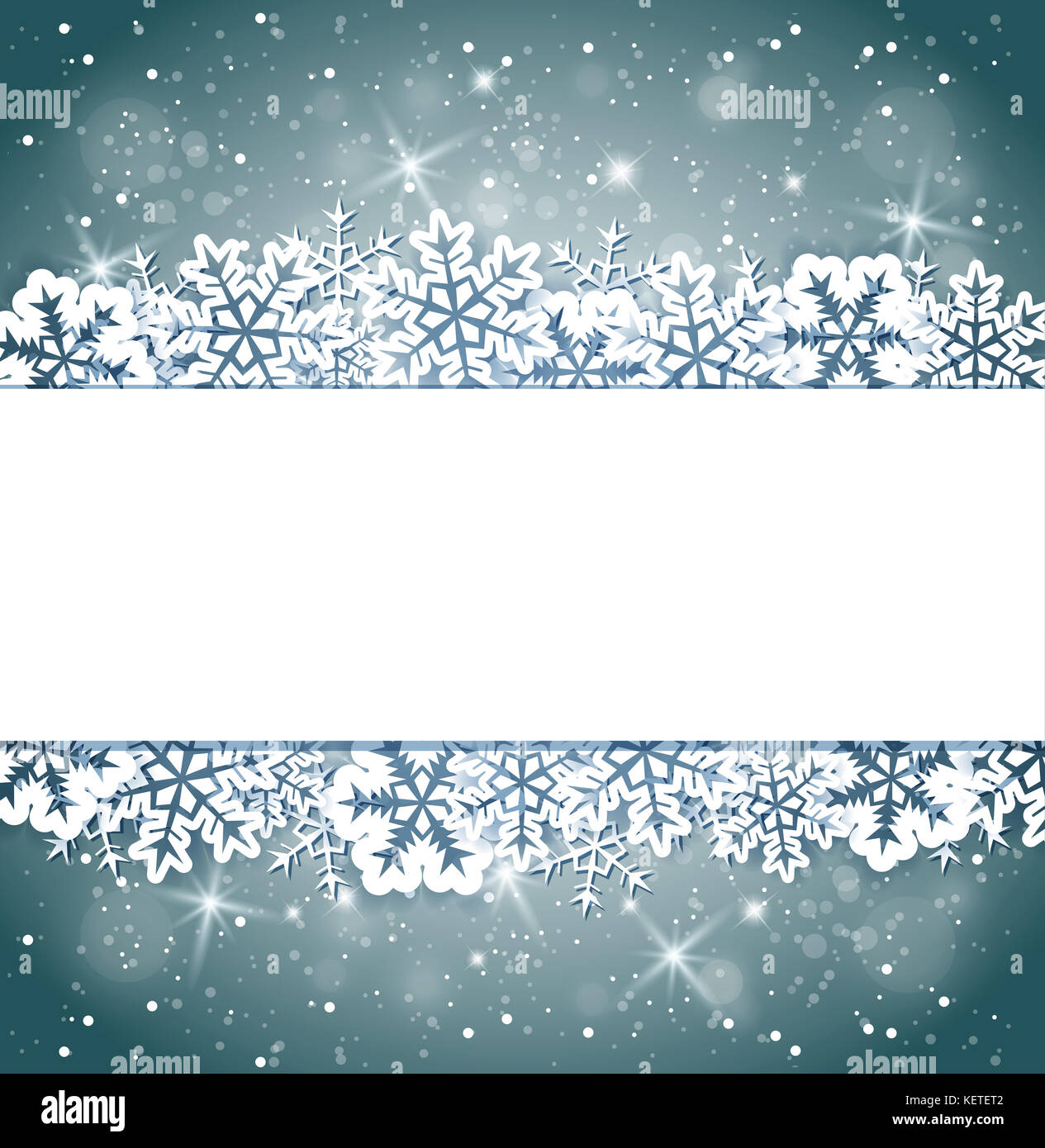 Shining banner di Natale con i fiocchi di neve. vacanze sfondo per scheda di natale Foto Stock