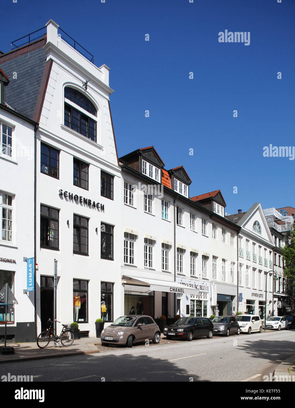 Via commerciale Kleine ABC-Straße, case, Amburgo, Germania, Europa i Einkaufstraße Kleine ABC-Straße, ABC-Viertel, Häuser, Geschäfte, Amburgo, Deutsc Foto Stock