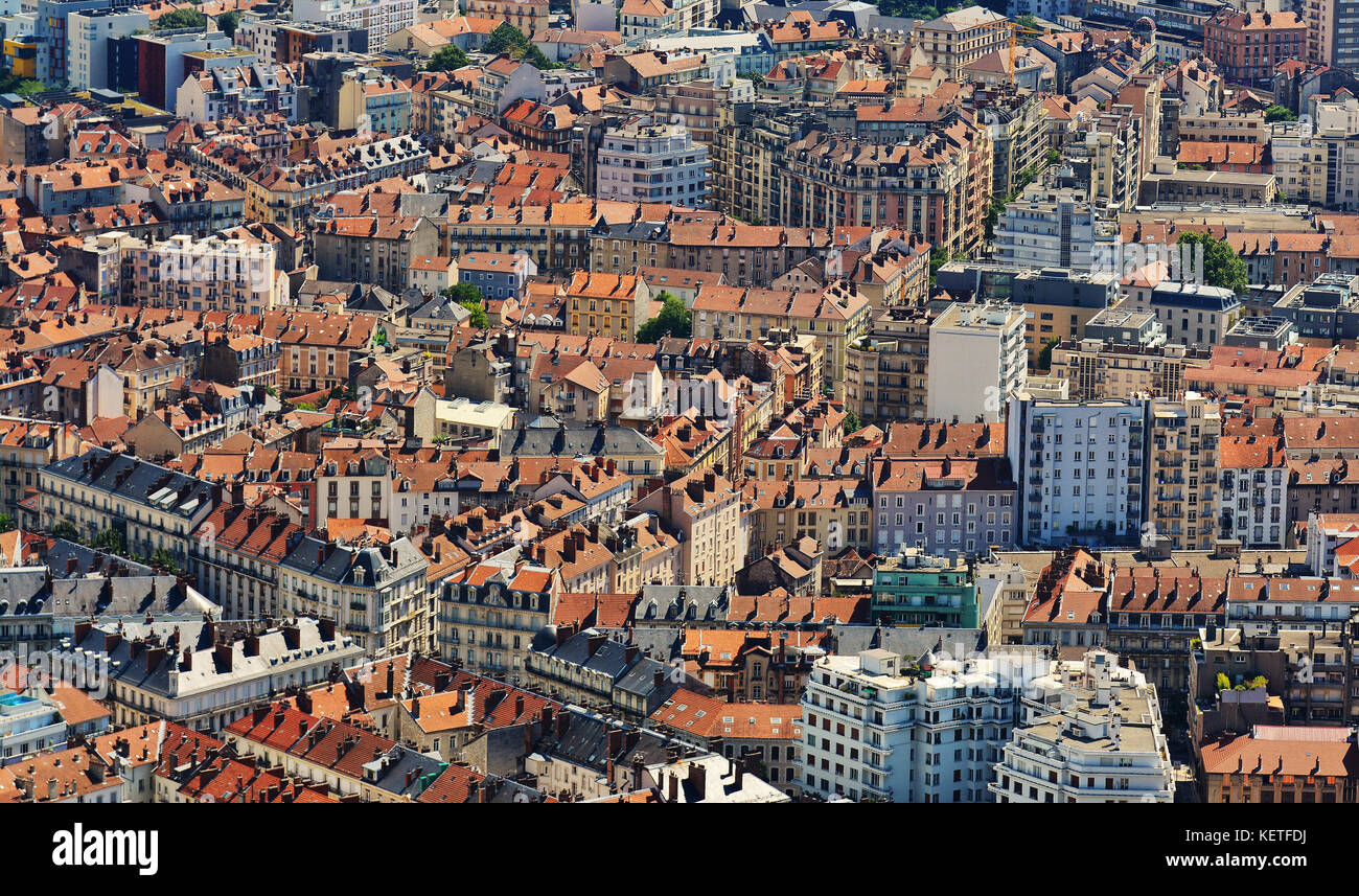 Architettura degli edifici. vista da sopra, da fort bastille a Grenoble in Francia Foto Stock