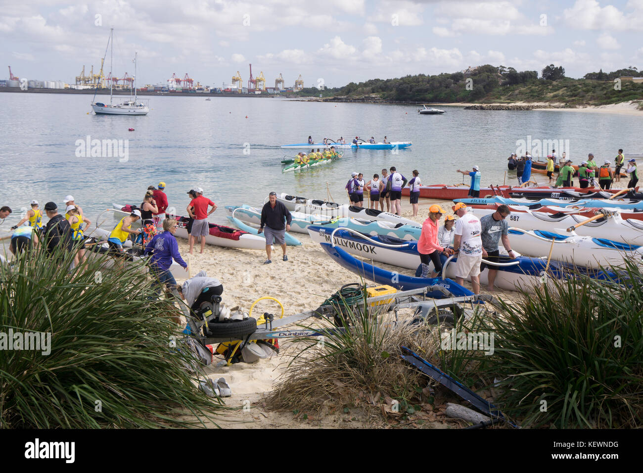 Una canoa outrigger gara a Sud di Sydney Foto Stock