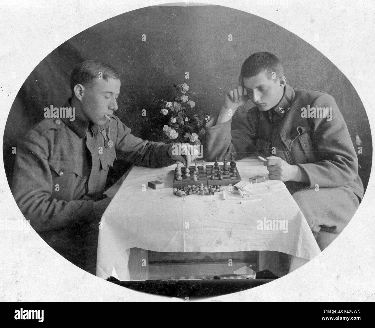 Scacchi, uniforme, fumatori, uomini, bouquet, tempo libero, medaglia Fortepan 16777 Foto Stock