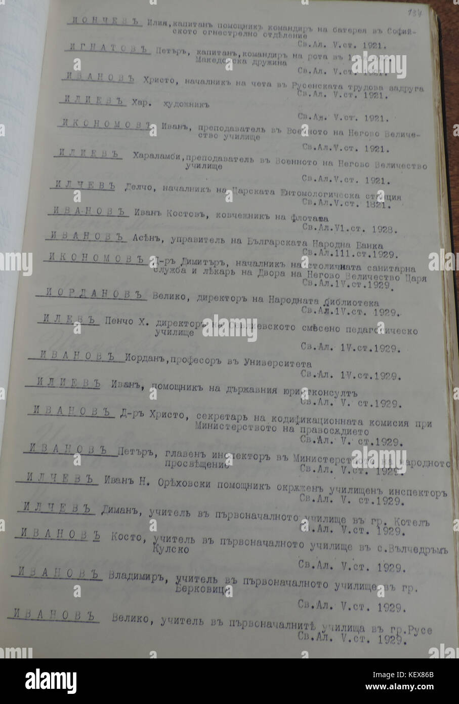 Questa immagine mostra i destinatari dell'ordine bulgaro di Sant'Alessandro, assegnato tra il 1912 e il 1935, riconoscendo i loro contributi significativi in vari campi in Bulgaria durante quel periodo. Foto Stock