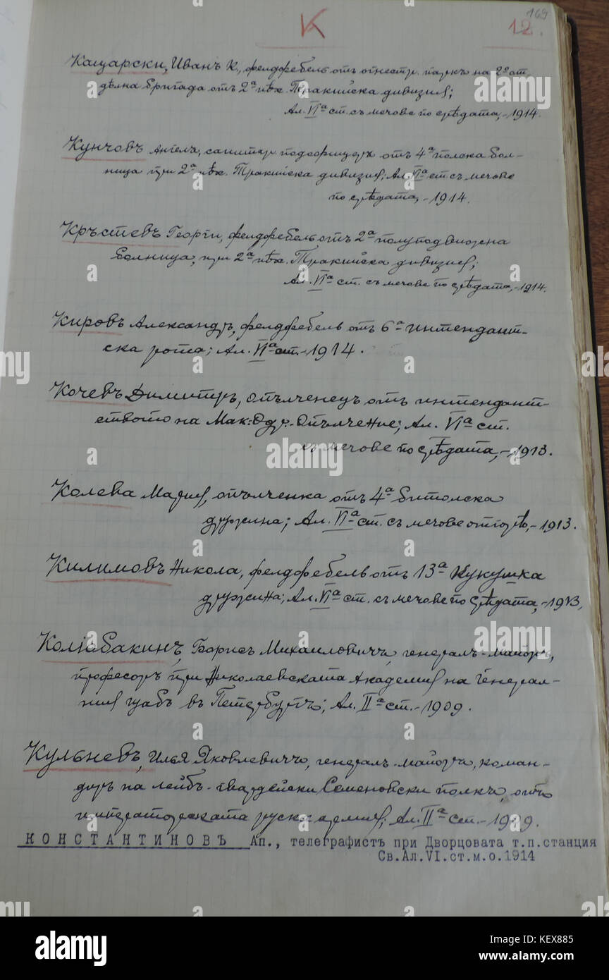 Una foto che mostra i destinatari dell'ordine bulgaro di Sant'Alessandro tra il 1912 e il 1935, riconoscendo gli individui per il loro contributo alla storia della Bulgaria o al servizio alla nazione. Foto Stock