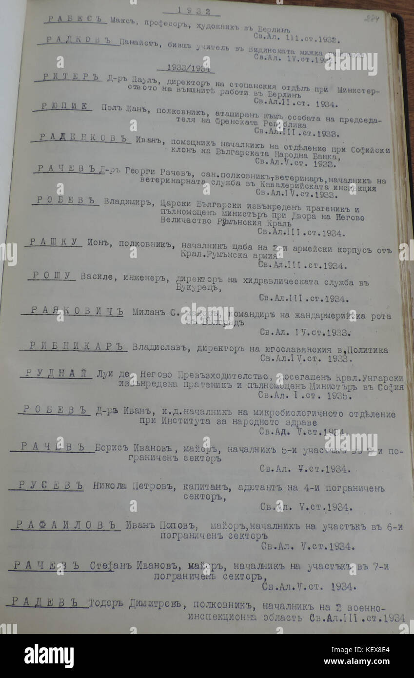 L'ordine bulgaro di Sant'Alessandro, assegnato tra il 1912 e il 1935, riconobbe gli individui per il loro distinto servizio alla Bulgaria. Questa immagine raffigura i destinatari dell'ordine, onorando i loro contributi alla nazione. Foto Stock