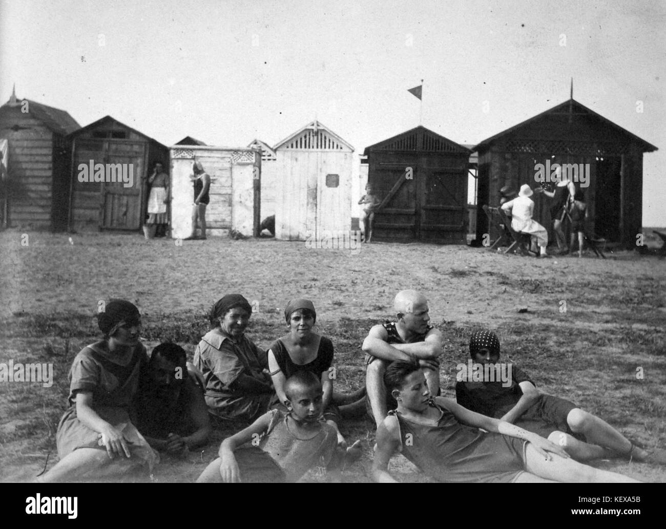 Spiaggia, Riva, tableau, cabine, estate, tempo libero Fortepan 12556 Foto Stock