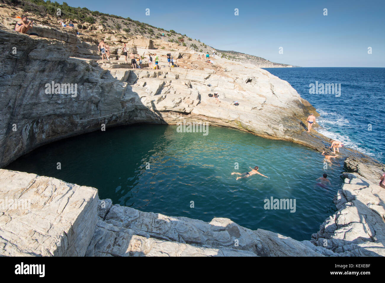 Giola, la laguna, vicino al villaggio, Astris Thassos, Grecia, isola greca, Settembre, Grecia, isola greca, Settembre Foto Stock