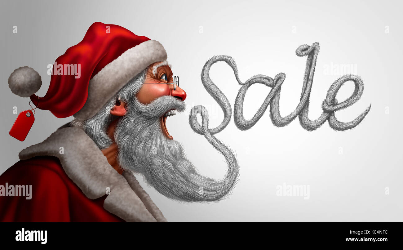 Vendita di natale e vacanze inverno sconto promozione simbolo come Babbo Natale con la barba a forma di xmas stagionale con testo 3D rendering di elementi. Foto Stock