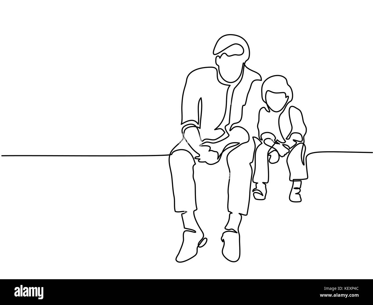 Padre e figlio seduti insieme. Illustrazione Vettoriale