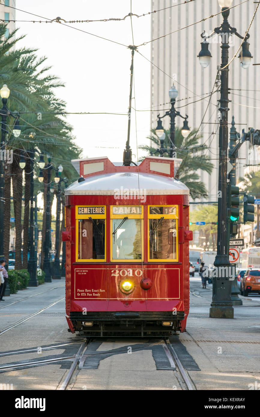 Stati Uniti, Louisiana, New Orleans French Quarter. Canal Street Streetcar linea. Foto Stock
